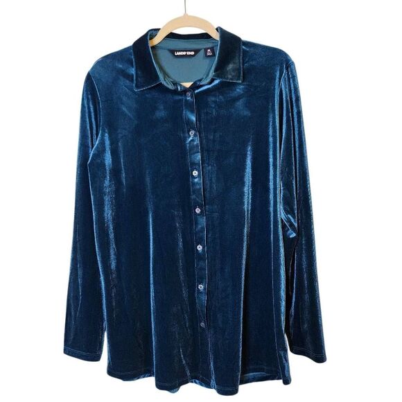 Lands' End womens shirt, velour button down, M. #843 - Picture 1 of 5